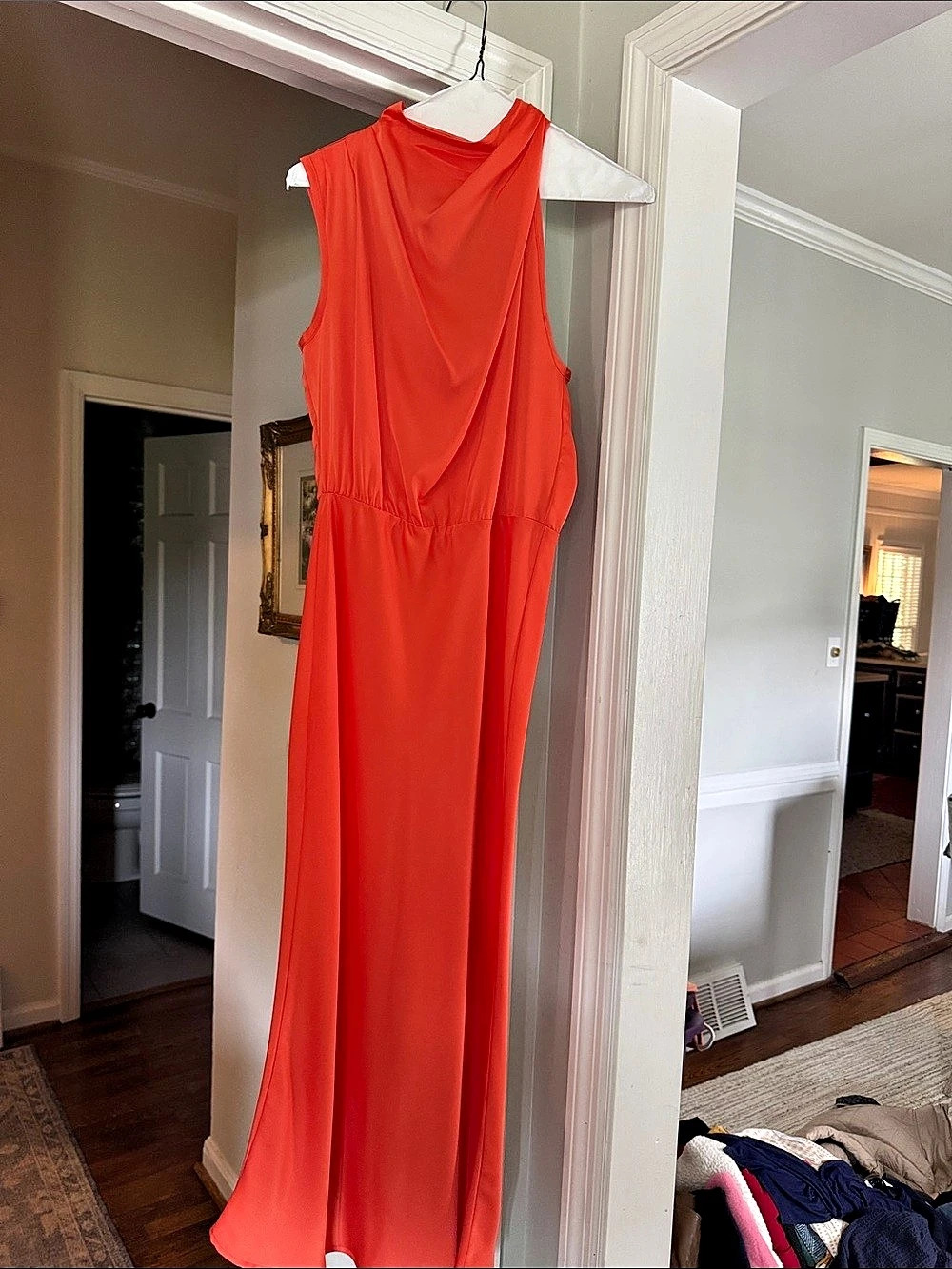 Draped Neck Maxi Dress in Orange Like New
